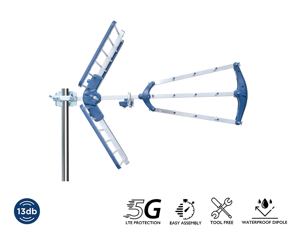 Antenne Râteau TNT UHF WISI EB457 LTE - 13dB - Aluminium - DVB-T, Compatible 4G/5G